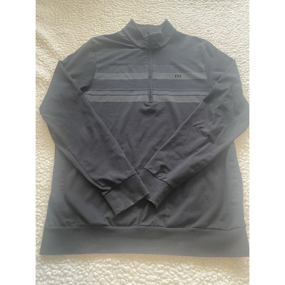 Travis Mathew Men's Black Grey Striped Quarter Zip Pullover Size Medium